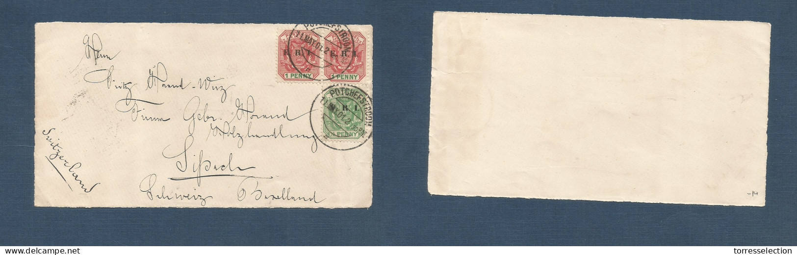 SOUTH AFRICA. 1901 (11 May) VRI. Boer War. Potchefstroom - Switzerland, Sipih. Multifkd Front, Cds. - Sonstige & Ohne Zuordnung