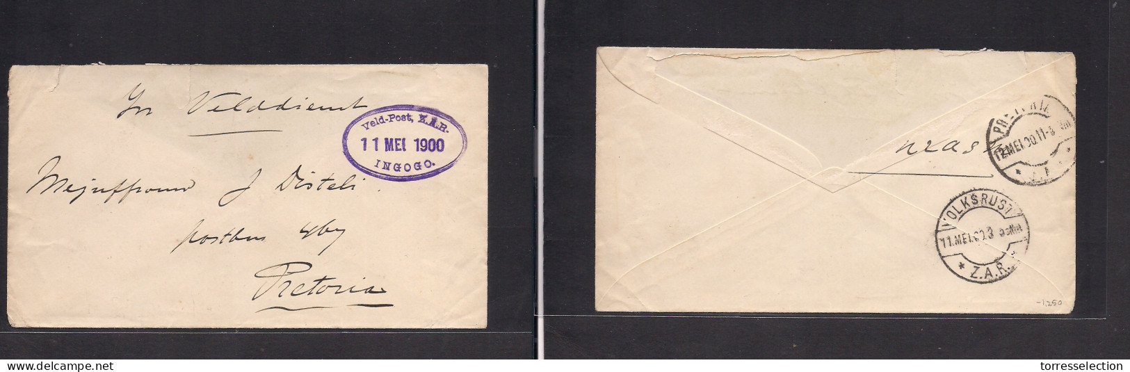 SOUTH AFRICA. 1900 (11 May) ZAR, Veldpost, INGOGO - Pretoria (12 May) Provisional Oval Lilac Cachet (xxx/RRR) Reverse Vi - Sonstige & Ohne Zuordnung