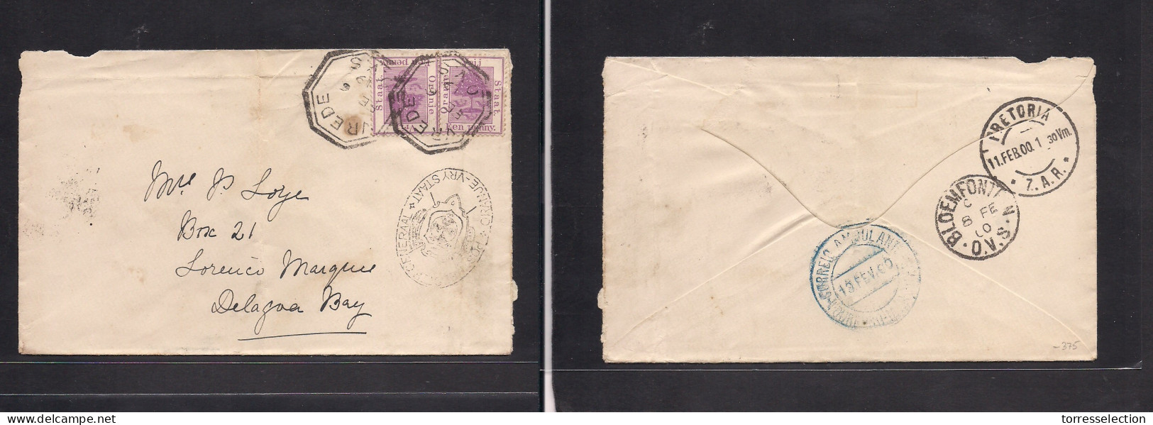 SOUTH AFRICA. 1899 (6 Sept) VRI OVS Vrede - Lourenzo Marques, Portuguese Neutral Postal Exchange Point (13 Febr) 2d Fkd  - Sonstige & Ohne Zuordnung