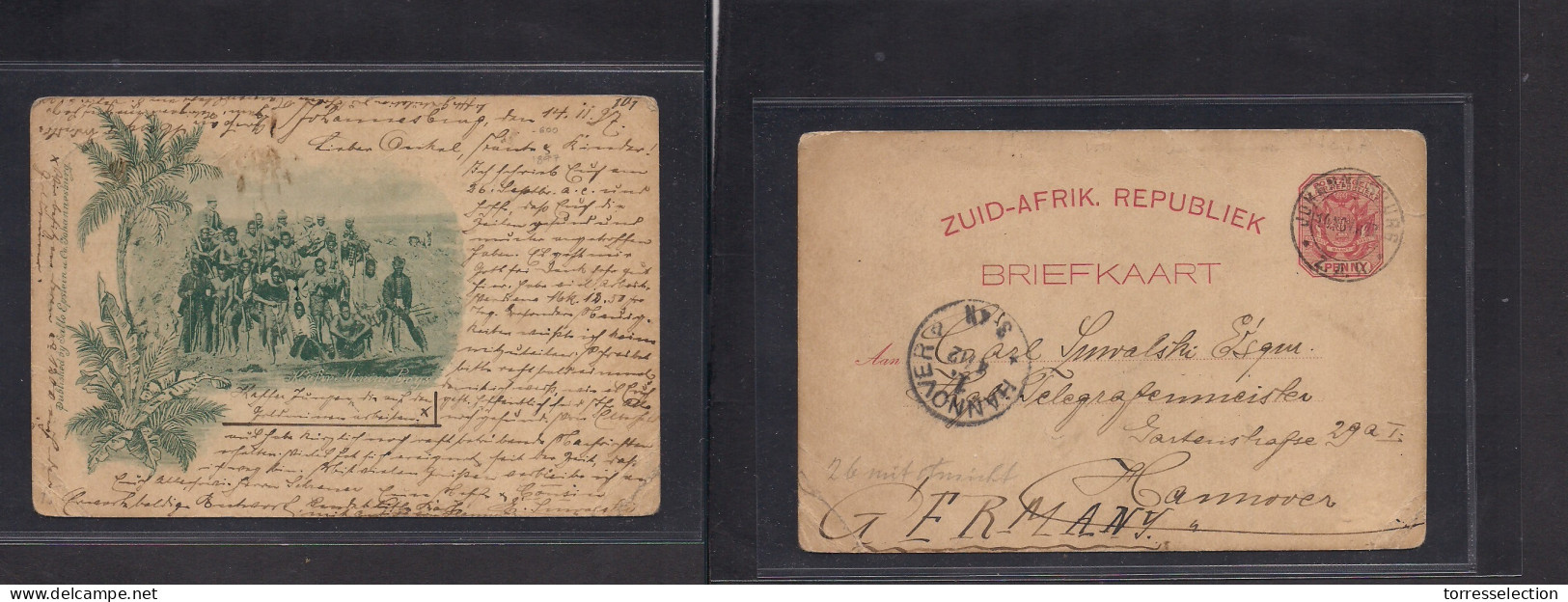 SOUTH AFRICA. 1897 (14 Nov) ZAR Joburg - Germany, Hannover (4 Dec) 1d Red Stat Card + Reverse Private Print Koafin Minin - Sonstige & Ohne Zuordnung