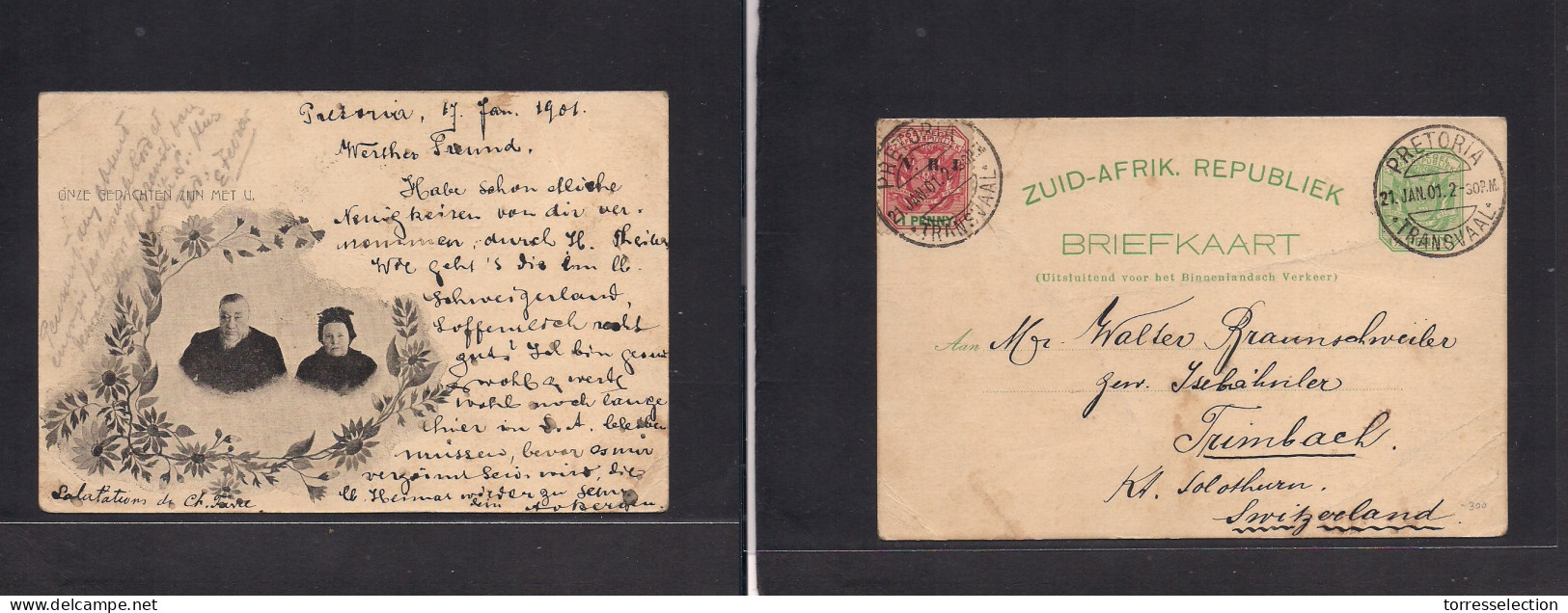 SOUTH AFRICA. 1901 (17 Jan) ZAR, Pretoria - Switzerland, Trimbach. 1d Green Stat Card + Adtl Reverse Illustrated. Kruege - Sonstige & Ohne Zuordnung