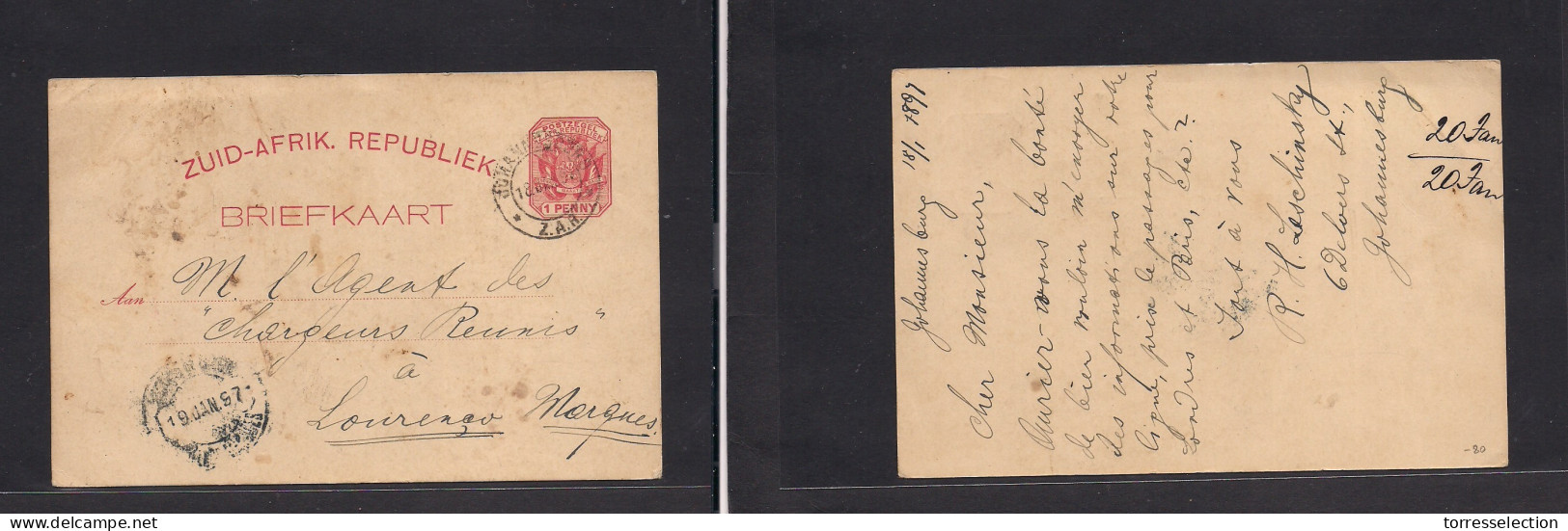 SOUTH AFRICA. 1897 (18 Jan) ZAR, Joburg - Lourenzo Marques, Port Mozambique (15 Jan) Addresed To French Postal Agent Of  - Sonstige & Ohne Zuordnung