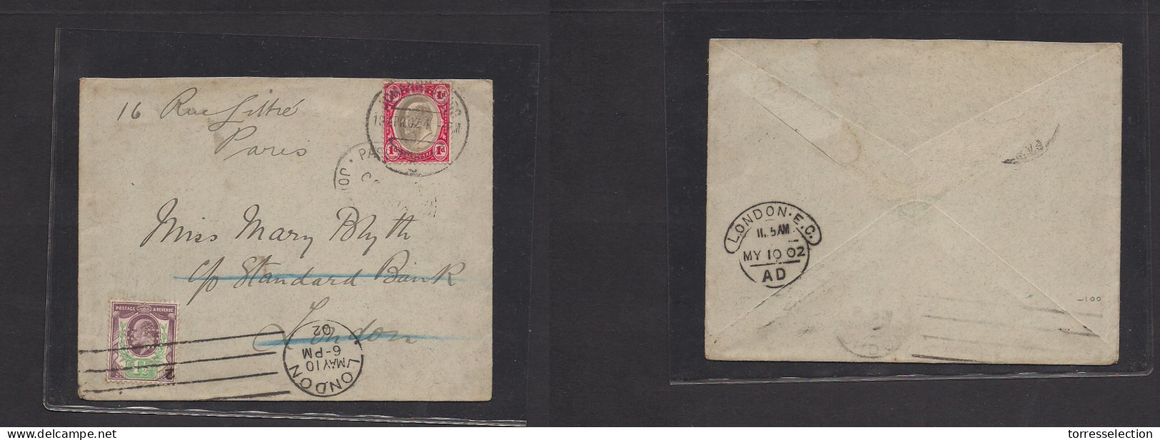 SOUTH AFRICA. 1902 (19 Apr) Joburg - UK, London (10 May) Fwded With New 1 1/2d Strip. Perfin "Standard Bank". VF Comb. - Other & Unclassified
