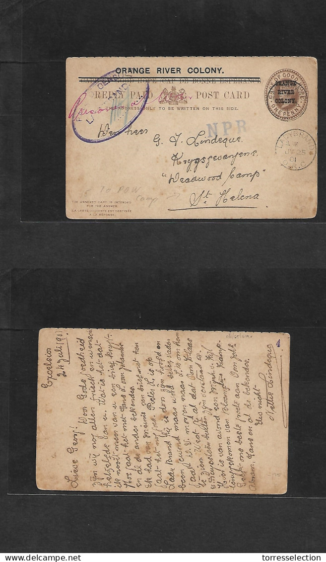 SOUTH AFRICA. 1907 (July 25) DRC. Ladybrand - St. Helene. Deadwood Camp. POW Ovptd 1d Stat Card + Censored NPR Cachet. F - Other & Unclassified