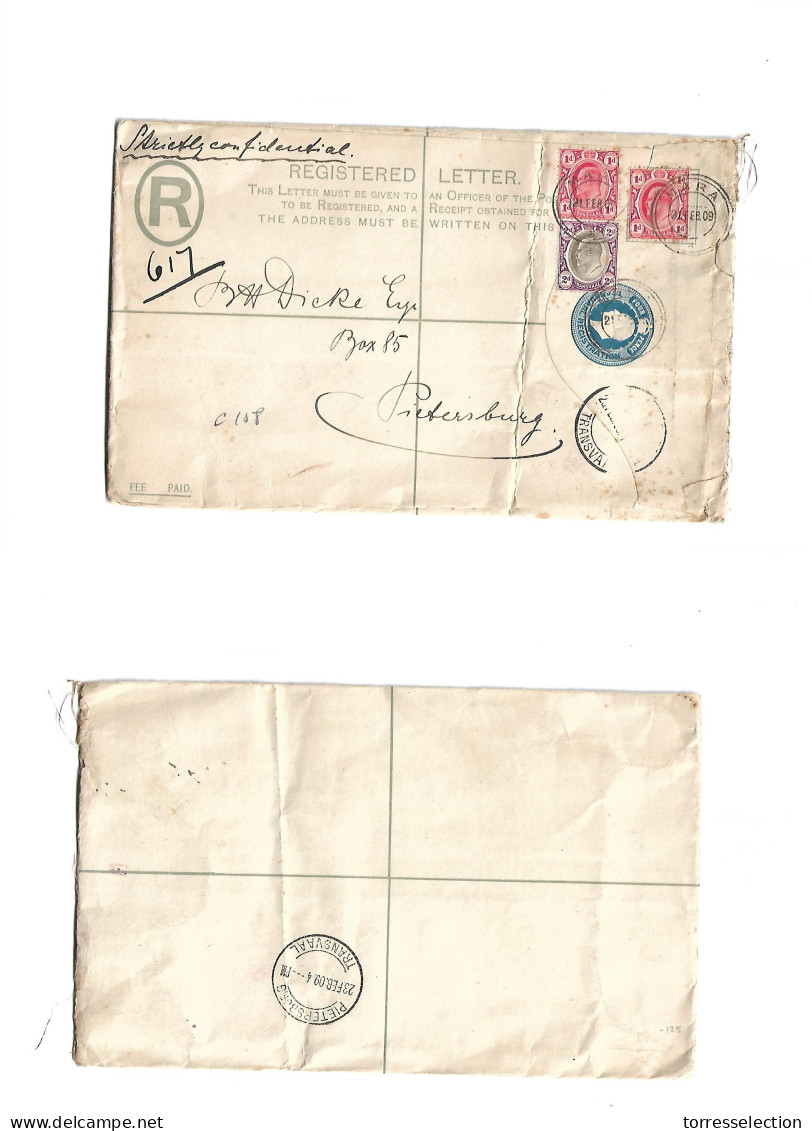 SOUTH AFRICA. 1909 (21 Febr) Mara, Transvaal - Pietersburg. Registered Local 4d Blue Stat Env + 3 Adtls. Fine Usage Area - Other & Unclassified