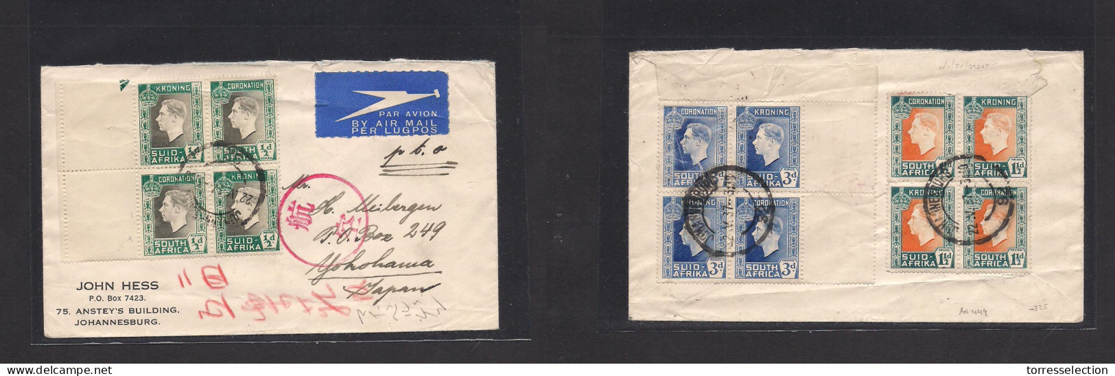 SOUTH AFRICA. 1937 (22 May) Joburg - Japan, Yokohama. Air Multifkd Env (front And Reverse) With Special Arrival Japanese - Altri & Non Classificati