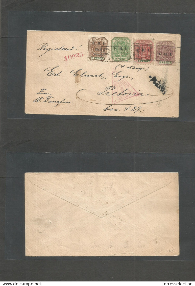 SOUTH AFRICA. 1901 (19 Aug) Pretoria Local Registered Multifkd Envelope. VF Nice Item. - Altri & Non Classificati