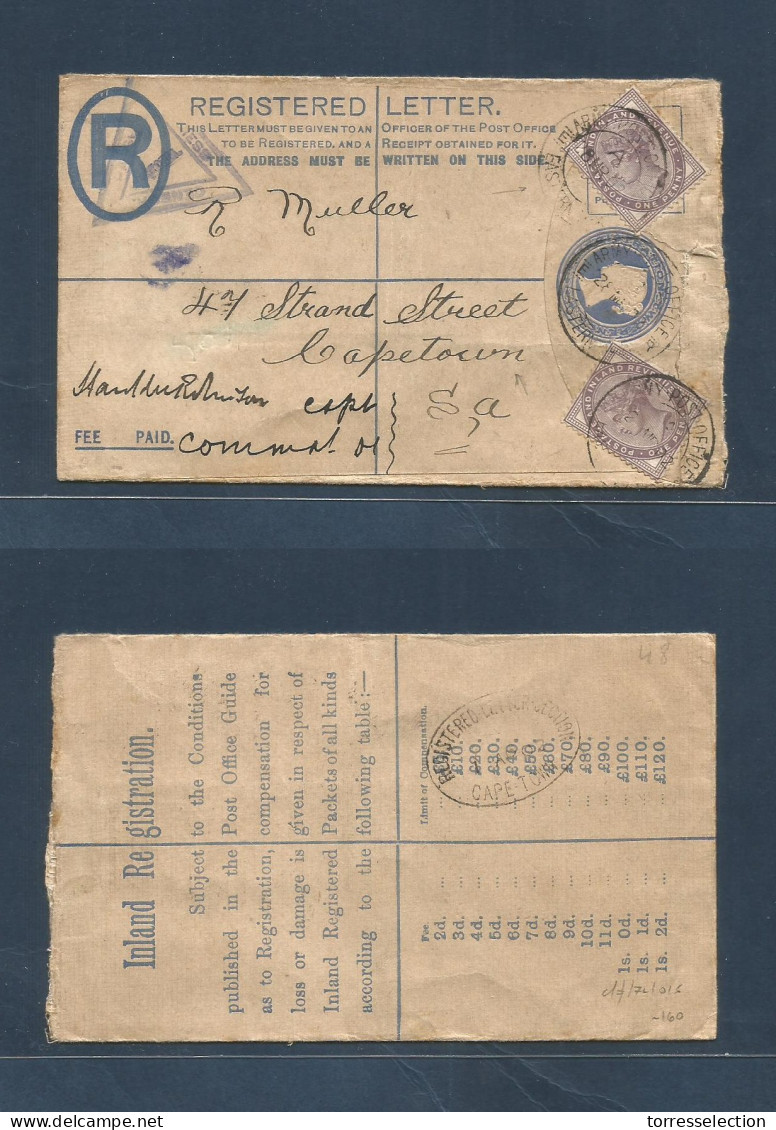 SOUTH AFRICA. 1902 (28 March) APO, East London - Capetown Registered GB 2d Blue Stat Env + (2x) 2d Lilac Cds + Censored. - Altri & Non Classificati