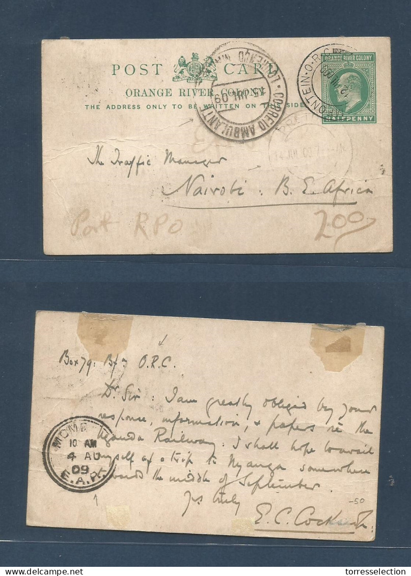 SOUTH AFRICA. 1909 (12 July) ORC. Bloemfontein - Nairobi, BEA. Via Pretoria - Lourenço Marques, Portuguese Mozambique (1 - Other & Unclassified