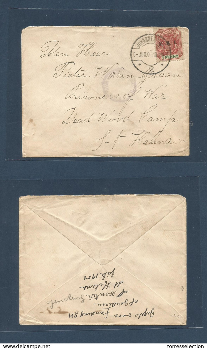 SOUTH AFRICA. 1901 (5 June) POR Mail ZAR Jobura - St. Helena, Read Wood Camp. Fkd Card 1d. Dutch Name W. Van. Graan. - Altri & Non Classificati