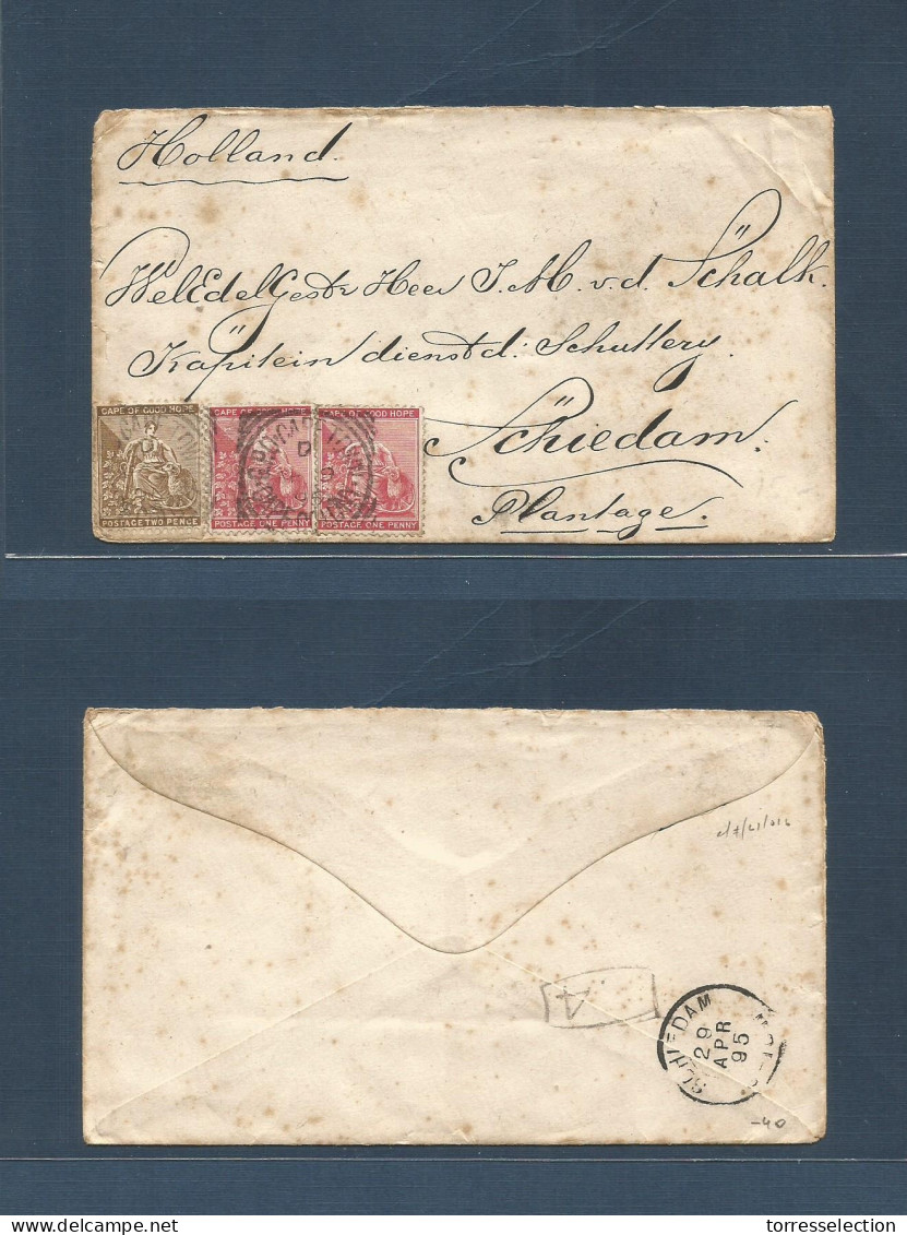 SOUTH AFRICA. 1895 (Apr 9) CGH, GPO - Netherlands, Schiedam (29 Apr) Multifkd Env, Cds. - Other & Unclassified