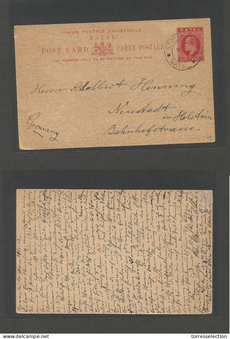SOUTH AFRICA. 1912 (15 Feb) Natal. Greenmill - Germany, Neustadt 1d Red Stat Card. Noodsberg Road Cds. VF. - Altri & Non Classificati