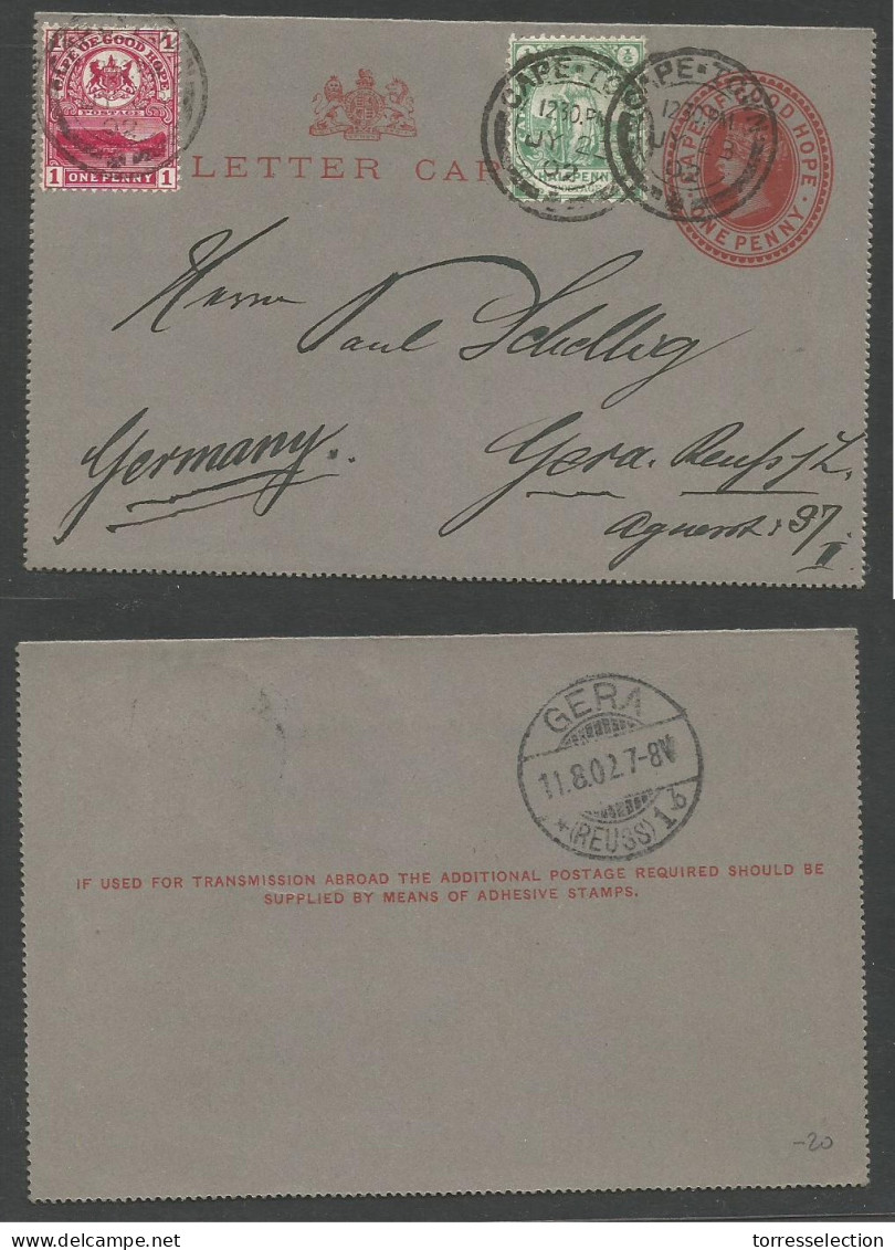SOUTH AFRICA. 1902 (22 July) CGH, Capetown - Germany, Gera (11 Aug) 1d Red Stationary Lattersheet + 2adtl. Nice Item. - Altri & Non Classificati