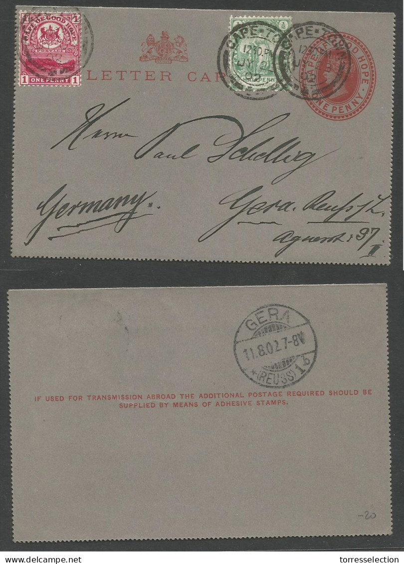 SOUTH AFRICA. 1902 (22 July) CGH, Capetown - Germany, Gera (11 Aug) 1d Red Stationary Lattersheet + 2adtl. Nice Item. - Other & Unclassified