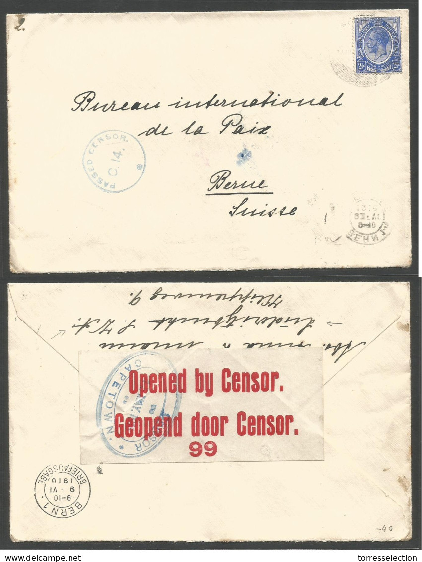 SOUTH AFRICA. 1916 (May) Ludemhzbucht - Switzerland, Berne (9 June) Fkd Envelope. WWI + POW + Red Cross + Double Censore - Other & Unclassified