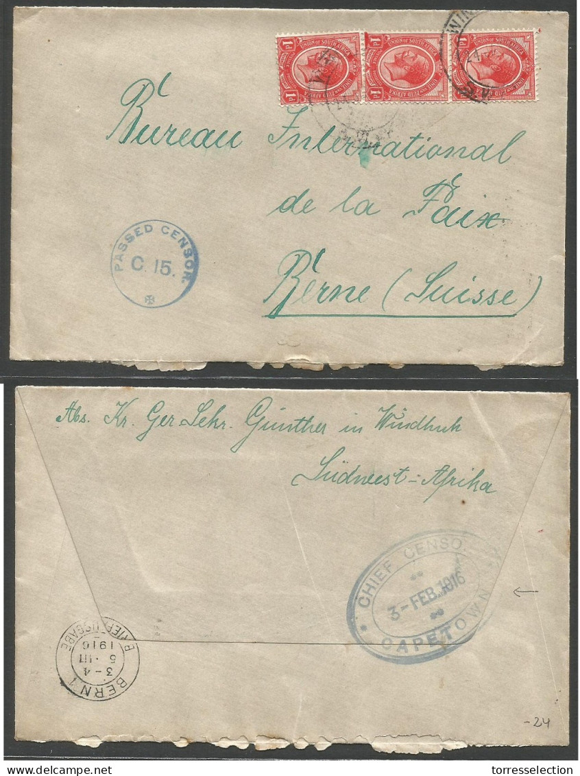 SOUTH AFRICA. 1916 (21 Jan) Windbook - Switzerland, Bern (5 March Cancel Depart Capetown Multifkd Envelope. POW Red Cros - Altri & Non Classificati