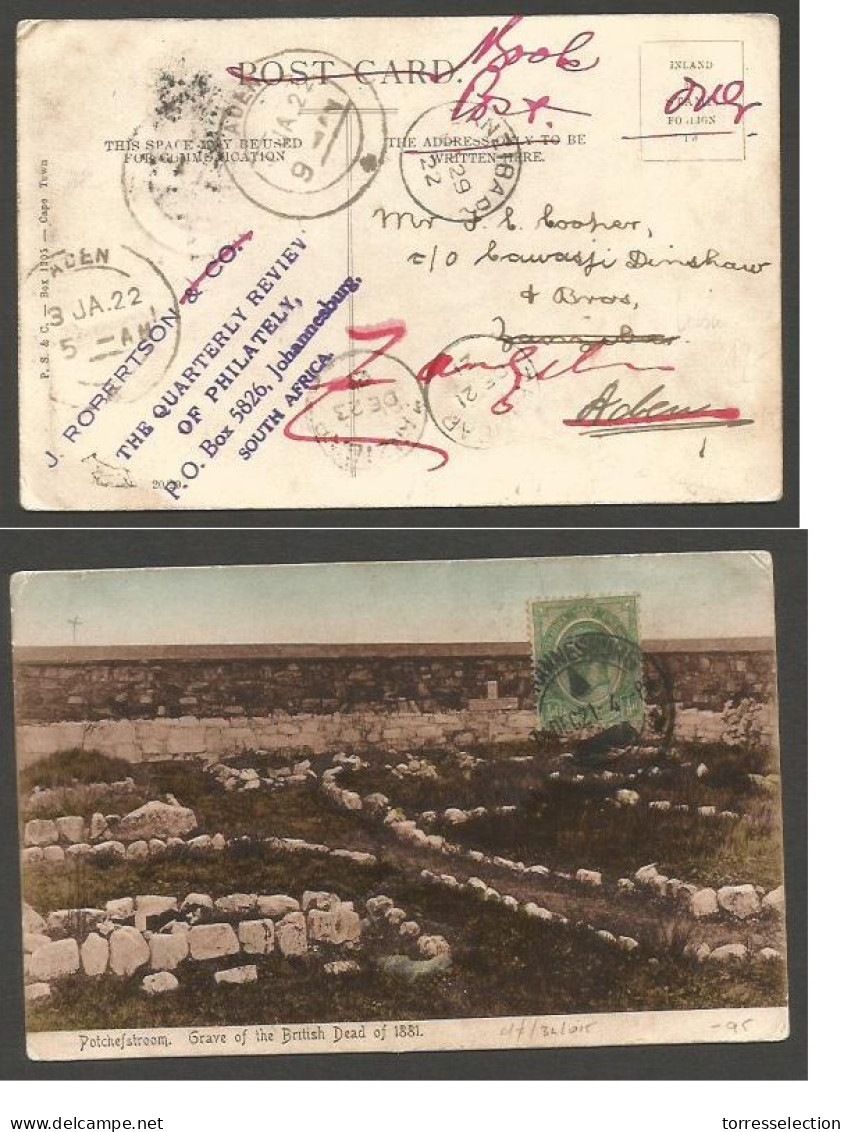 SOUTH AFRICA. 1922 (21 Dec). Joburg - Zanzibar - Aden. Fkd View Card Fwded Twice. Interesting Unusual Postal Link. - Altri & Non Classificati