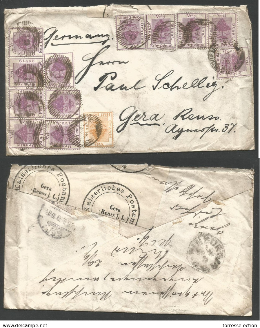 SOUTH AFRICA. 1899 (3 Sept). OVS. Zand River - Germany, Gera (18 Sept). Huge Multifkd Small Size Cover Resealed At Arriv - Altri & Non Classificati