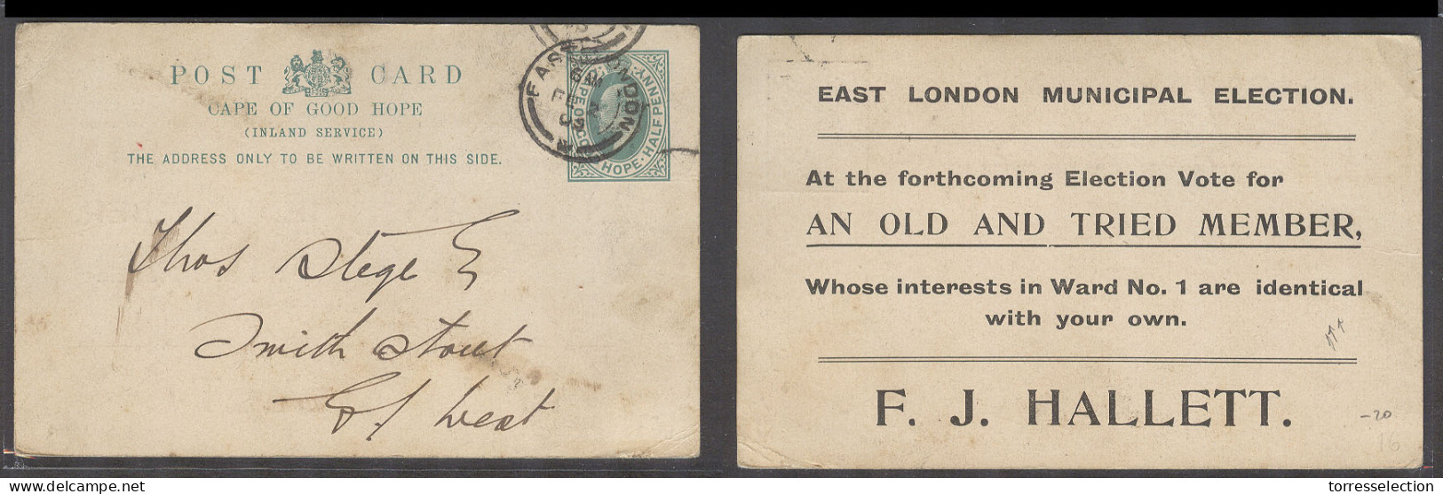 SOUTH AFRICA. 1903 (2 Feb). East London - Griq West, Smith Stout 1d Green CGH Stat Card Private Print. Fine Dest. - Altri & Non Classificati