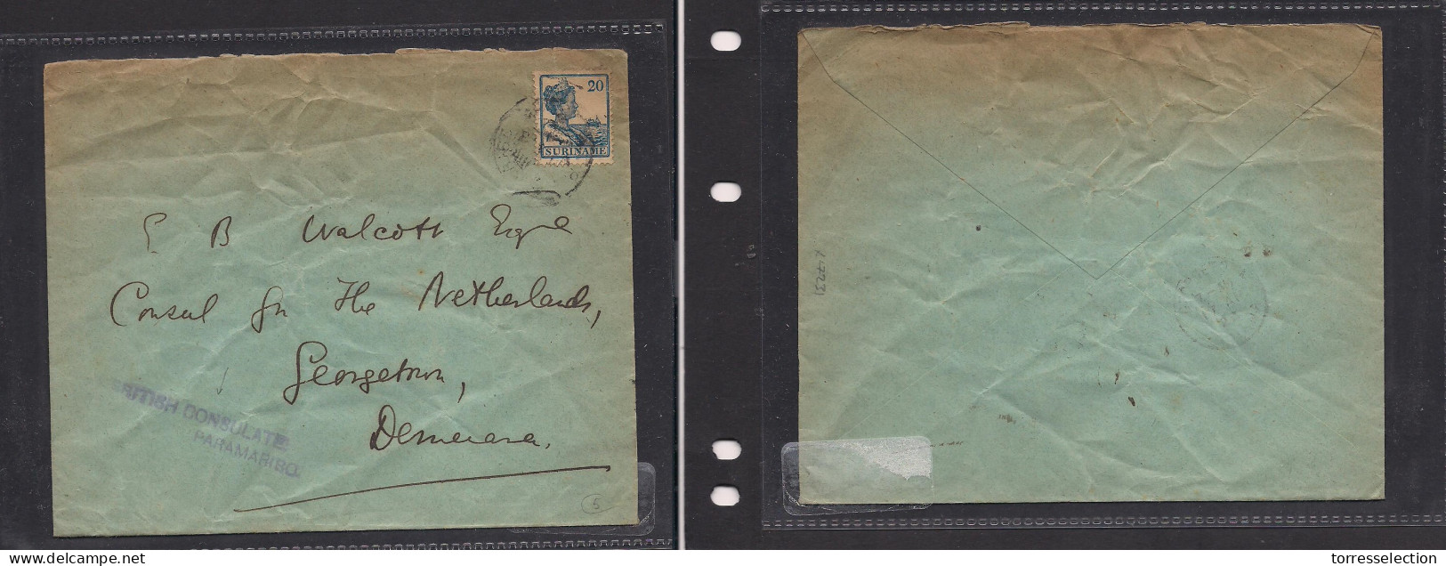 SURINAME. Suriname Cover  C.1910 Paramaribo To Demerara British Consular Fkd Env. Easy Deal. - Surinam