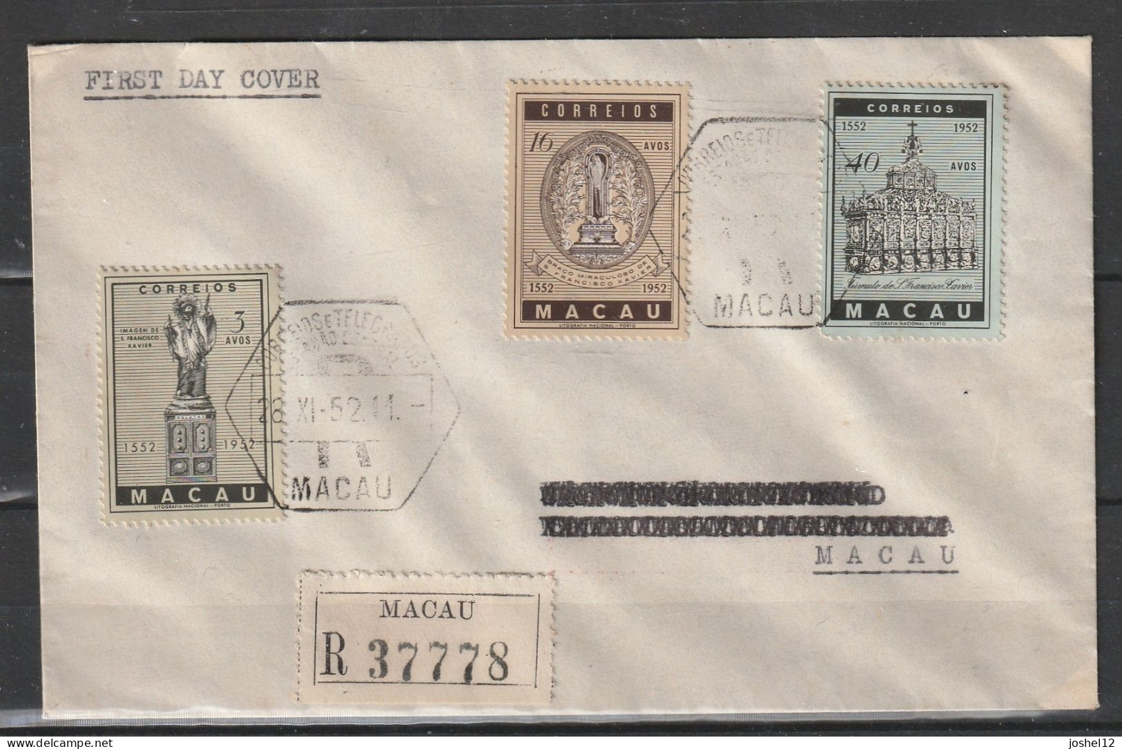 Macau Macao 1952 FDC S. Francisco Xavier - Brieven En Documenten