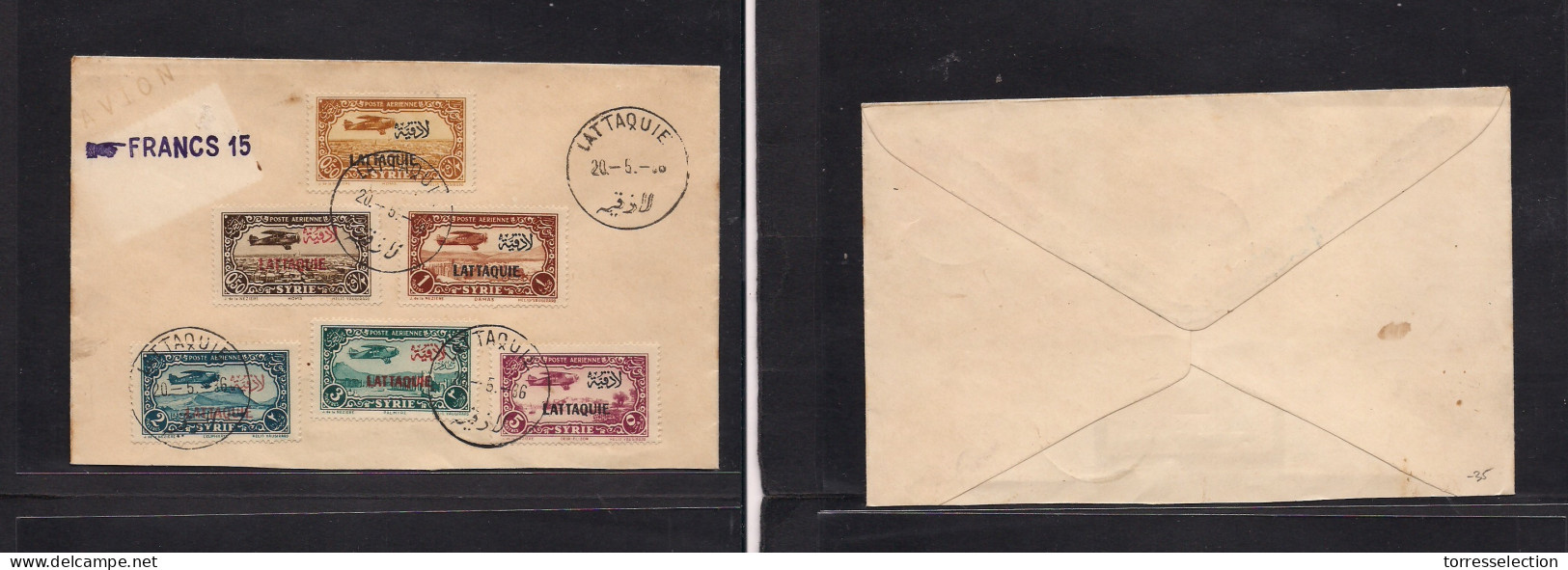 SYRIA. 1936 (20 May) Lattaquie. Air Overprinted Set In Comm Envelope Usage. Scarce In All Forms. VF. - Siria