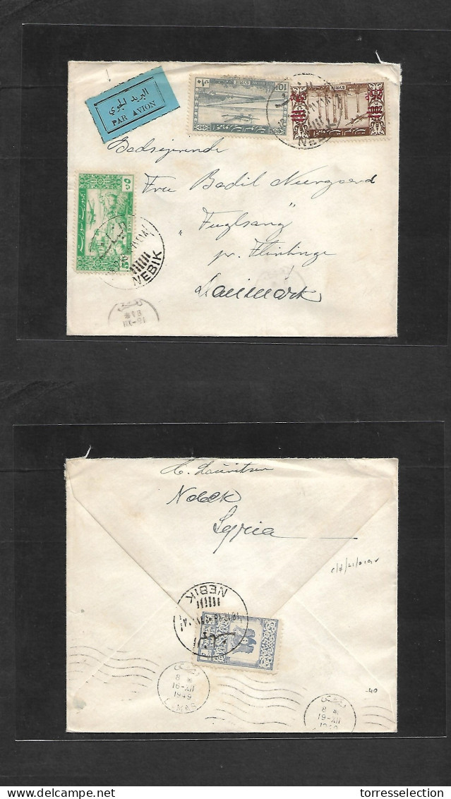 SYRIA. 1949 (Dec) Nebik - Denmark, Flintrigen Via Damas. Air Multifkd Front + Reverse Envelope. VF Usage. - Syrie