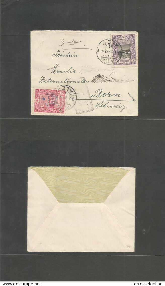 SYRIA. 1918 (7 July) Alep - Switzerland, Bern. Multifkd Small Envelope Incl Ovptd Issue. - Syria