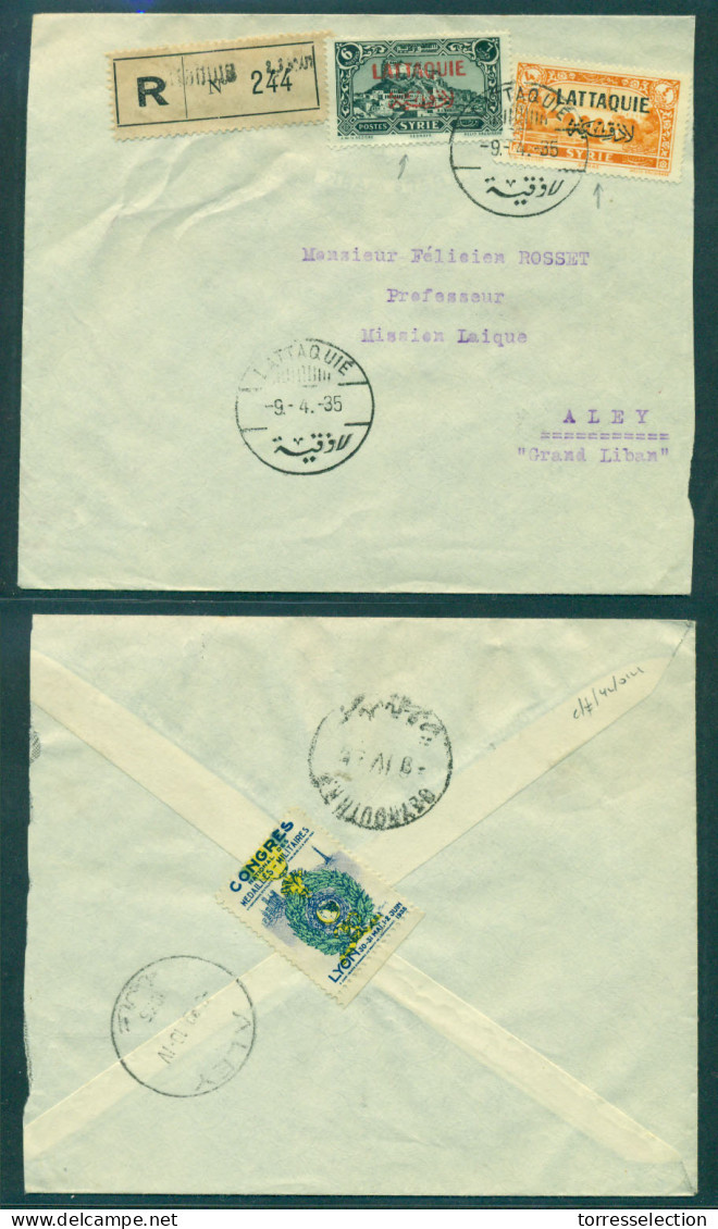 SYRIA. 1935 (9 April). Lattaquie. Reg Usage To Aley Grand Liban Ovptd Multifkd Issue Env. VF Scarce Used. - Syrien