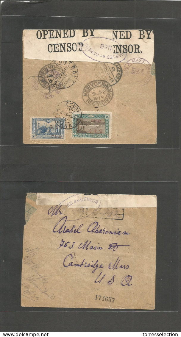 SYRIA. 1921 (April 19) Arab Kingdom. Cilicie. French Admin. Adana - USA. Counbridge, Mass. Cover Registered To Alexandri - Syrie