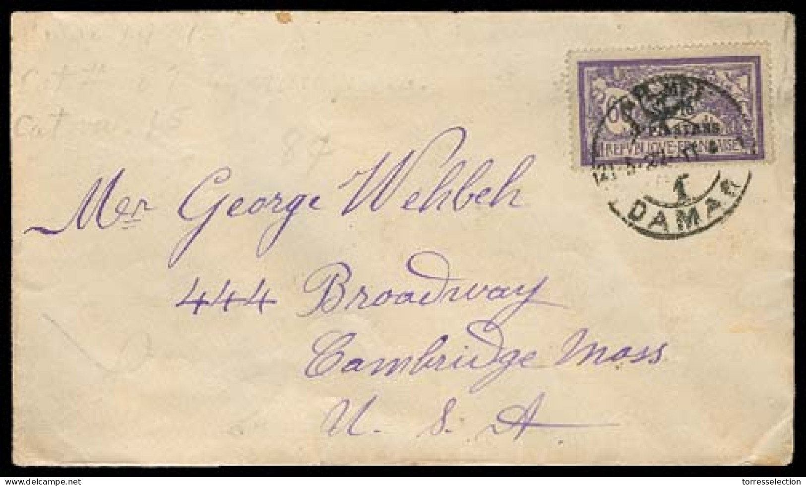 SYRIA. 1922. Damas - USA. Fkd Env. OMF / 3p. F-VF. - Syrie