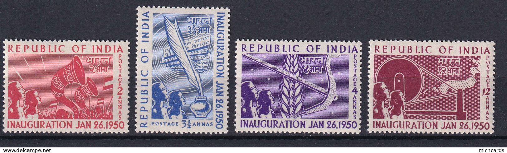 185 INDE 1951 - Yvert 27/30 - Trompette Plume Ble Rouet  - Neuf ** (MNH) Sans Charniere - Unused Stamps