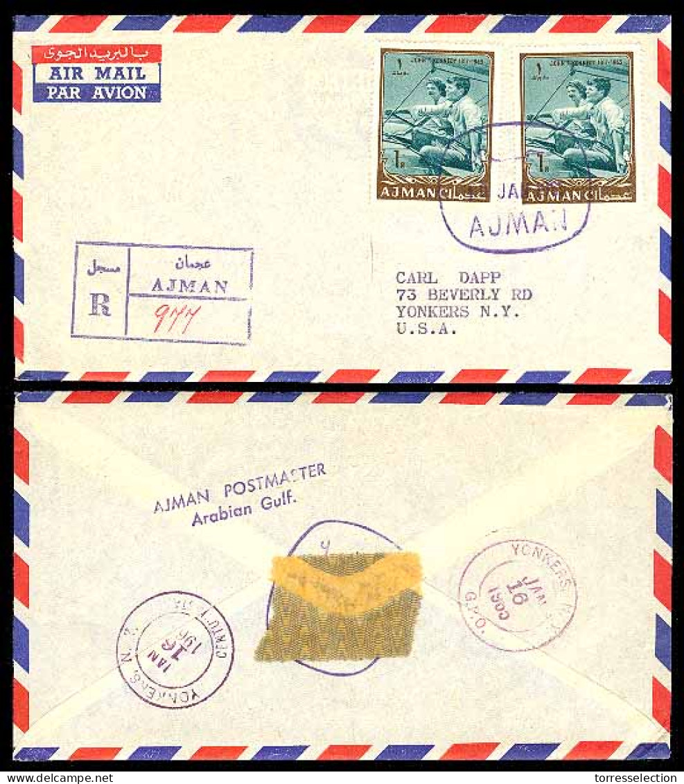 U.A.E.. 1965. Ajman - USA. Registr Air Fkd Env With Contains GBO / Postmaster Mail. Arrival Pmk. Proper Circulation Rate - Altri & Non Classificati