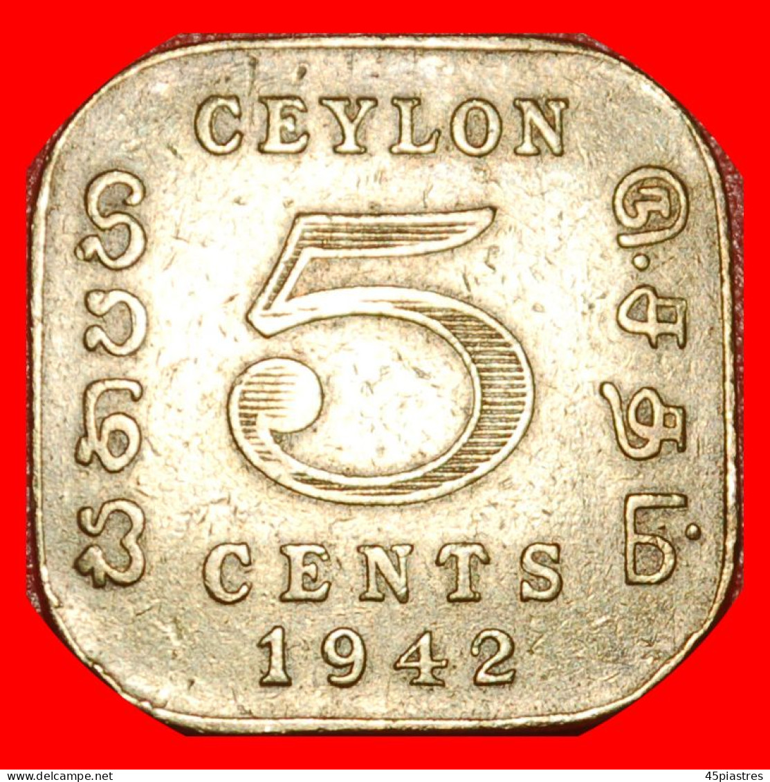 * GREAT BRITAIN WARTIME (1939-1945): CEYLON 5 CENTS 1942 JUST PUBLISHED! GEORGE VI 1937-1952· LOW START ·  NO RESERVE! - Sri Lanka (Ceylon)