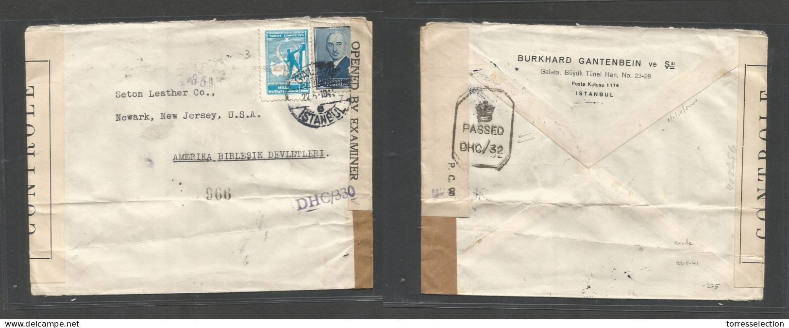 TURKEY. 1941 (22 June) Istanbul - USA, Newark. Dual Multifkd Env Via India - Transpacific Clipper With Palestine Censors - Autres & Non Classés
