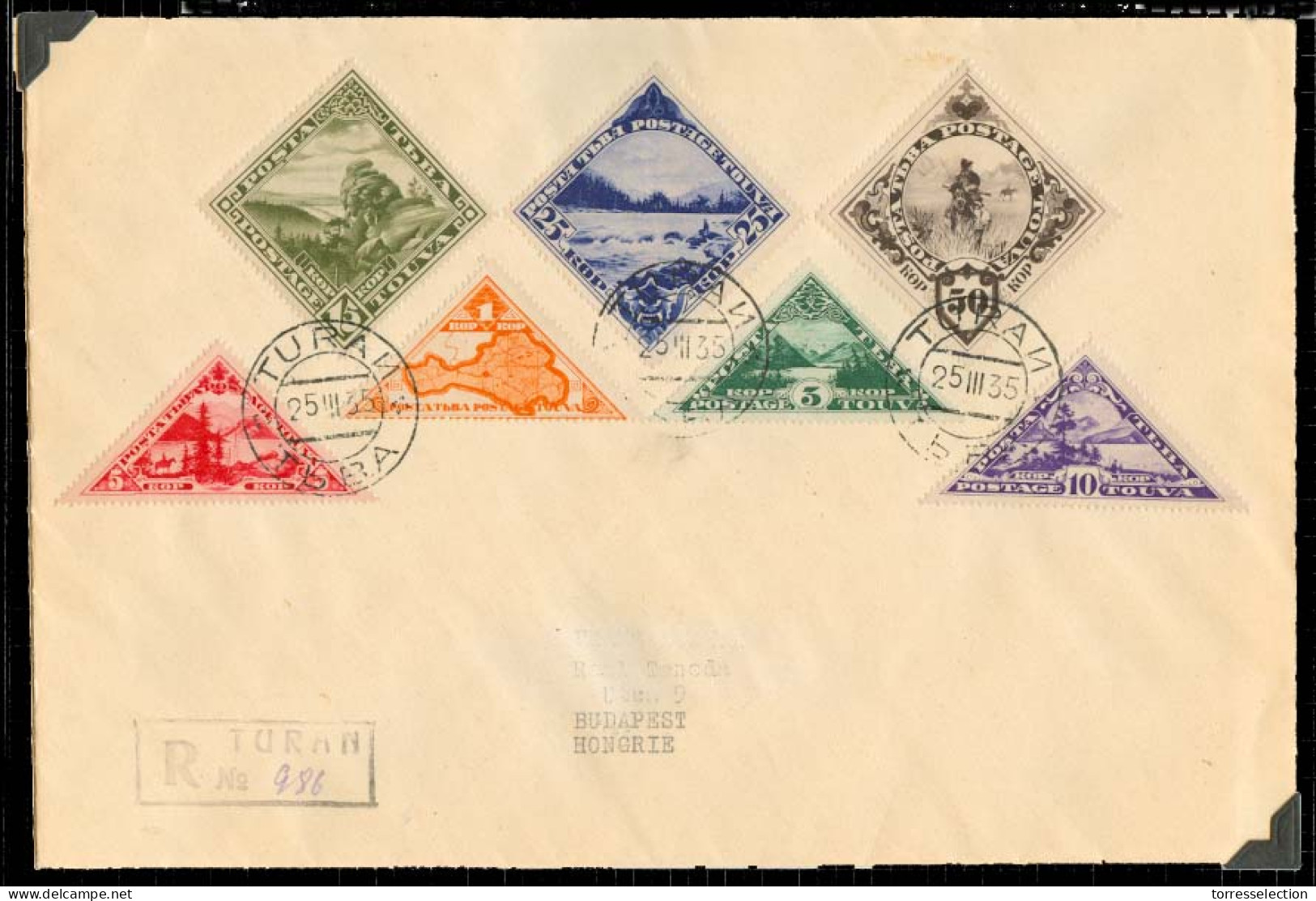 Tannu Tuva. 1935 (25 March). Turan - Hungary / Budapest (12 April 35). Reg Multifkd Env. Arrival Cds. Fine. - Tuva