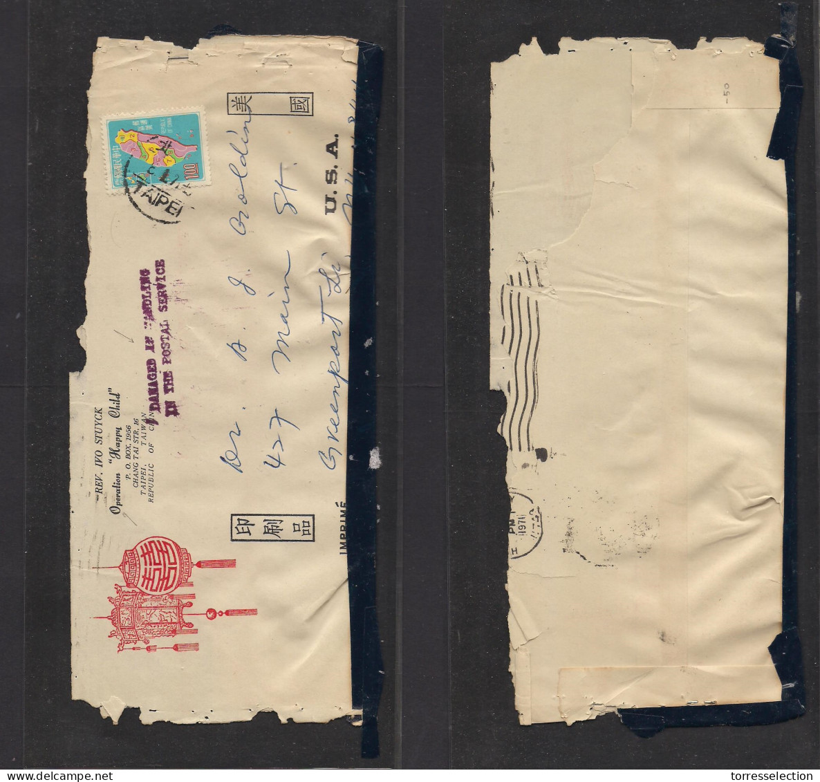 TAIWAN. 1971 (8 Jan) Taipeh - USA, NY. Operation "Happy Child" Fkd Color Illustrated Envelope Damaged In Transit + Speci - Other & Unclassified