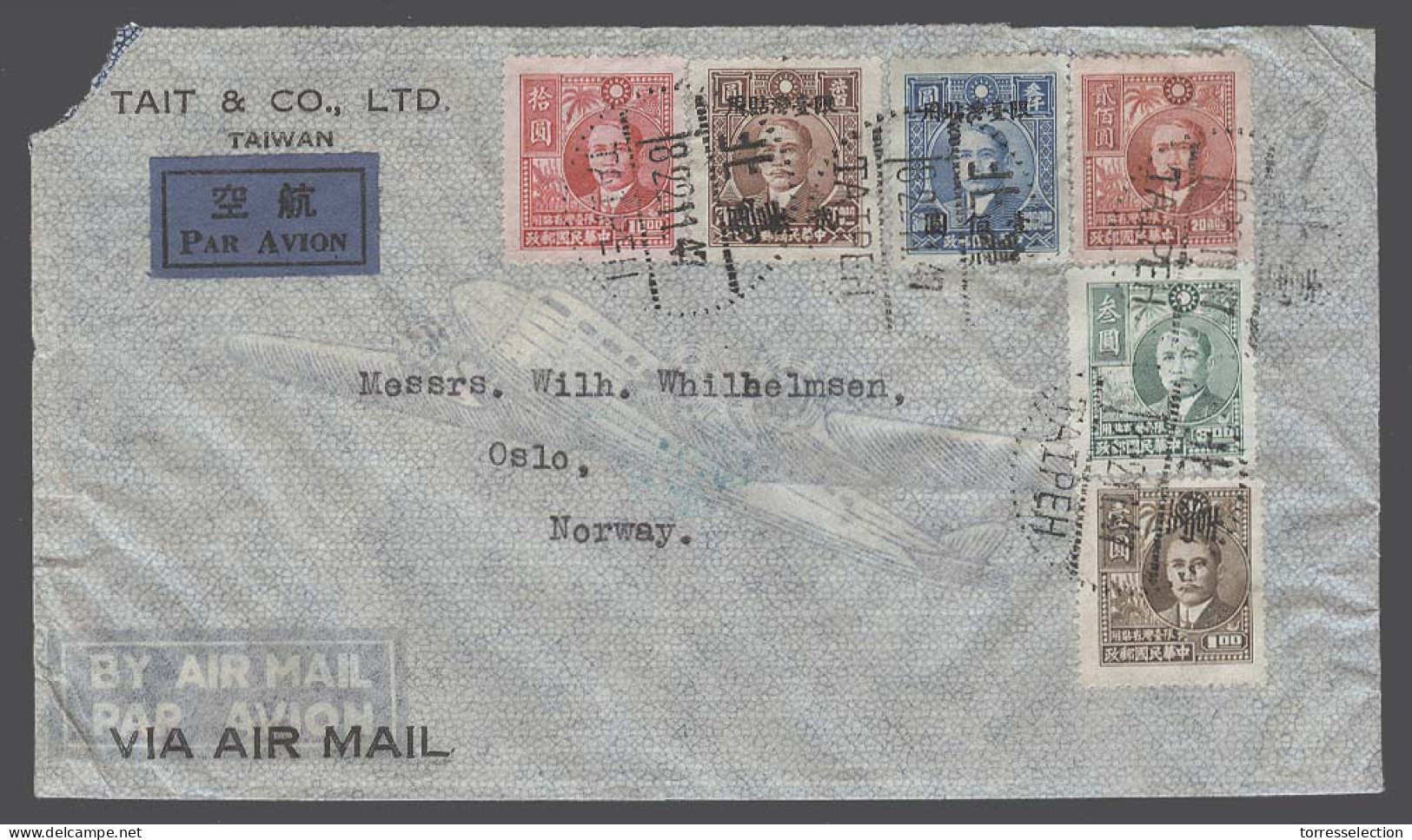 TAIWAN. 1947 (22 Nov). Taipeh - Norway. Air Multifkd Env Incl Ovptd Issue. Better Dest Usage. - Other & Unclassified