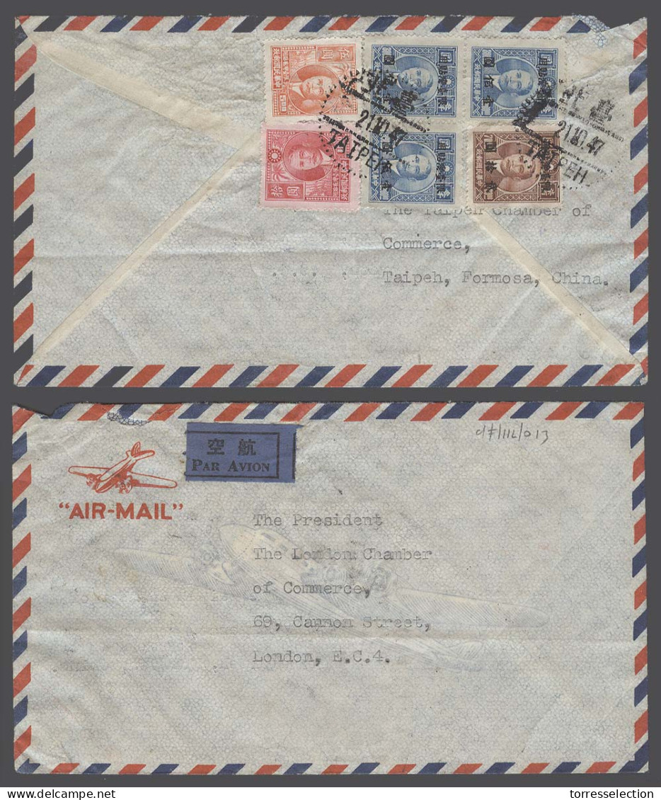 TAIWAN. 1947 (21 Oct). Taipeh - UK. Air Reverse Multifkd Env Incl Ovptd Issue. Fine. - Other & Unclassified