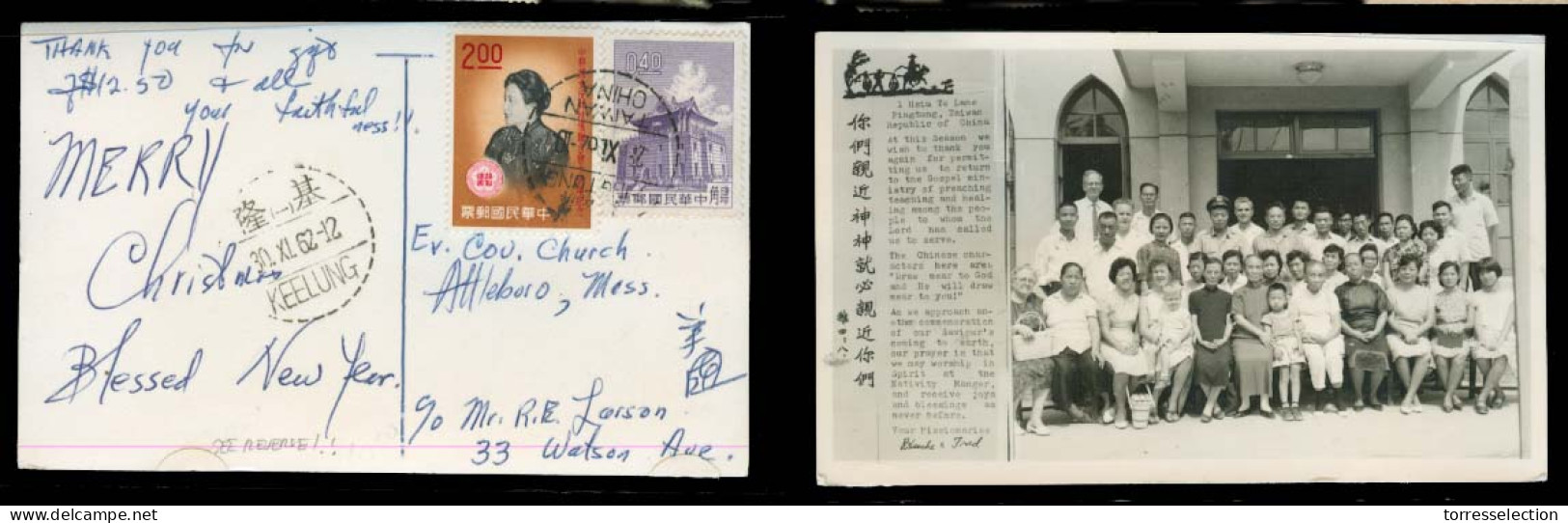 TAIWAN. 1962 (30 Nov). Keetung - USA. Fkd Card. Missionary, Photo Chinese Group. - Other & Unclassified
