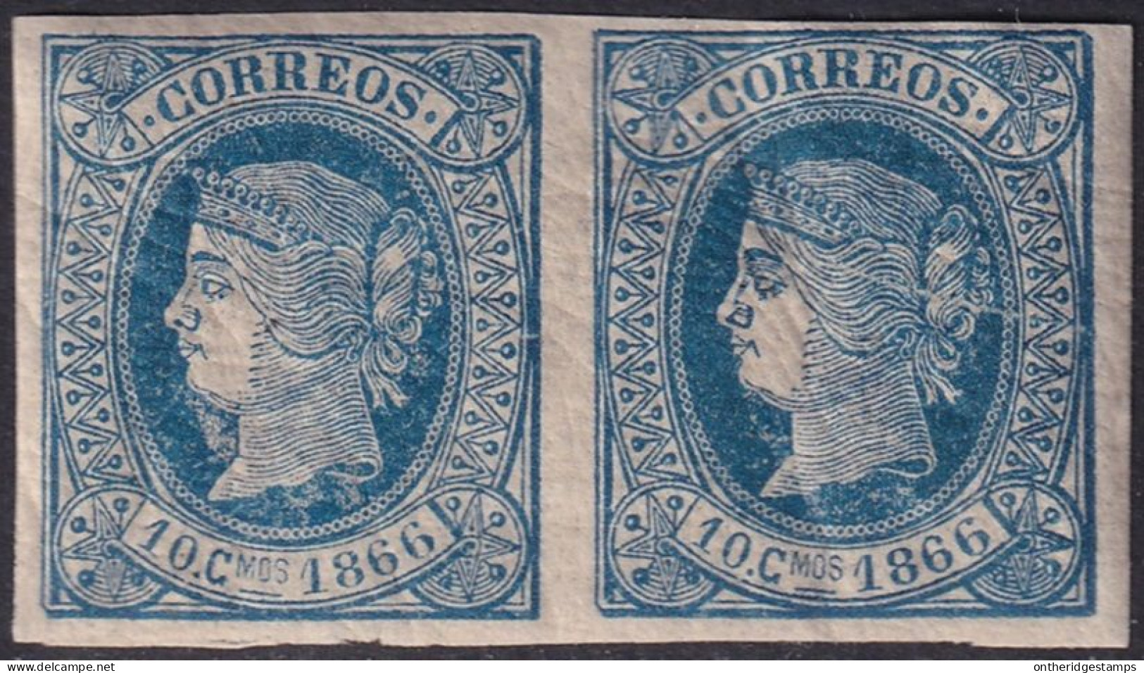 Cuba 1866 Sc 24 Ed 14 MNH** Margin Pair White Horizontal Line On Right Stamp - Cuba (1874-1898)