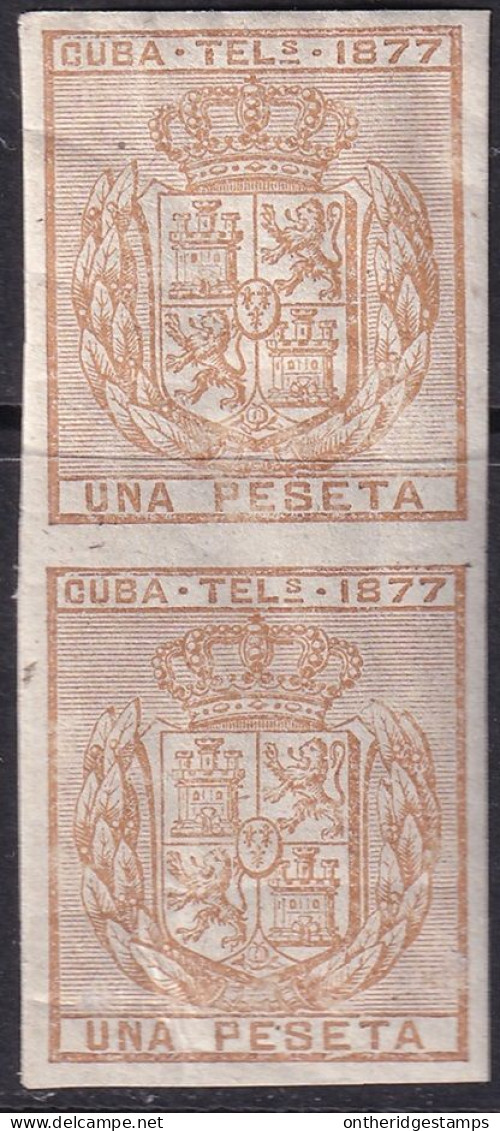 Cuba 1877 Telegrafo Ed 39s  Telegraph Imperf Pair MLH* Streaky Gum - Kuba (1874-1898)