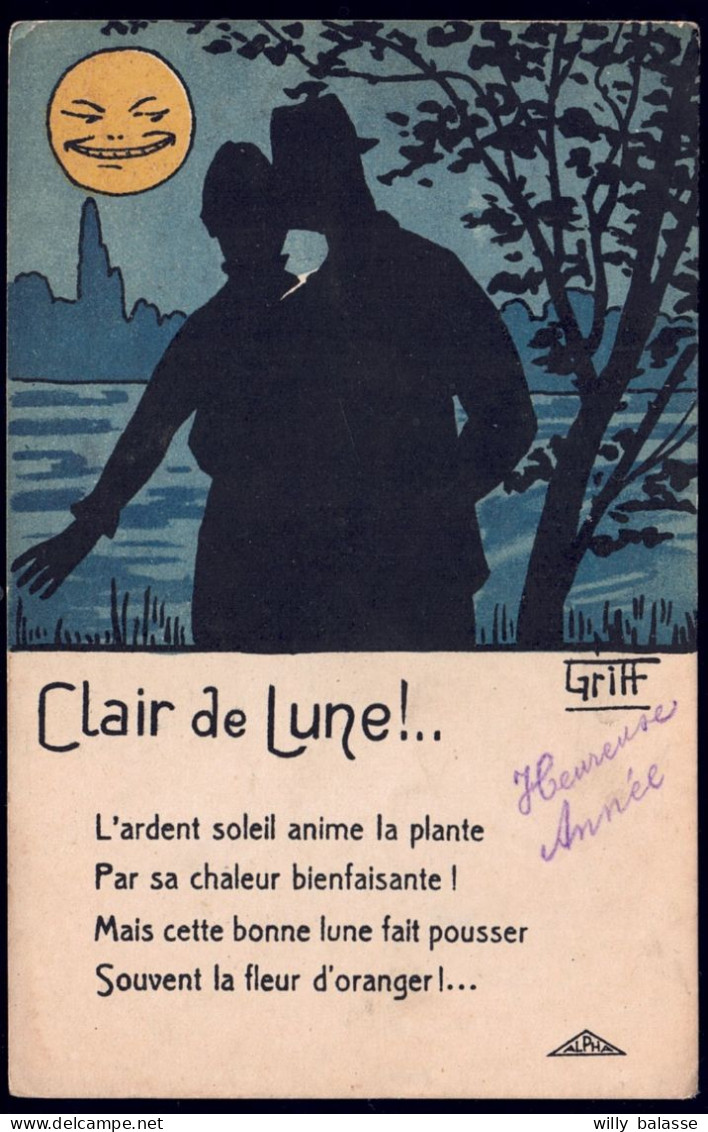 +++ CPA - Fantaisie - Illustrateur GRIFF - Couple Au Clair De Lune - Silhouettes   // - Griff
