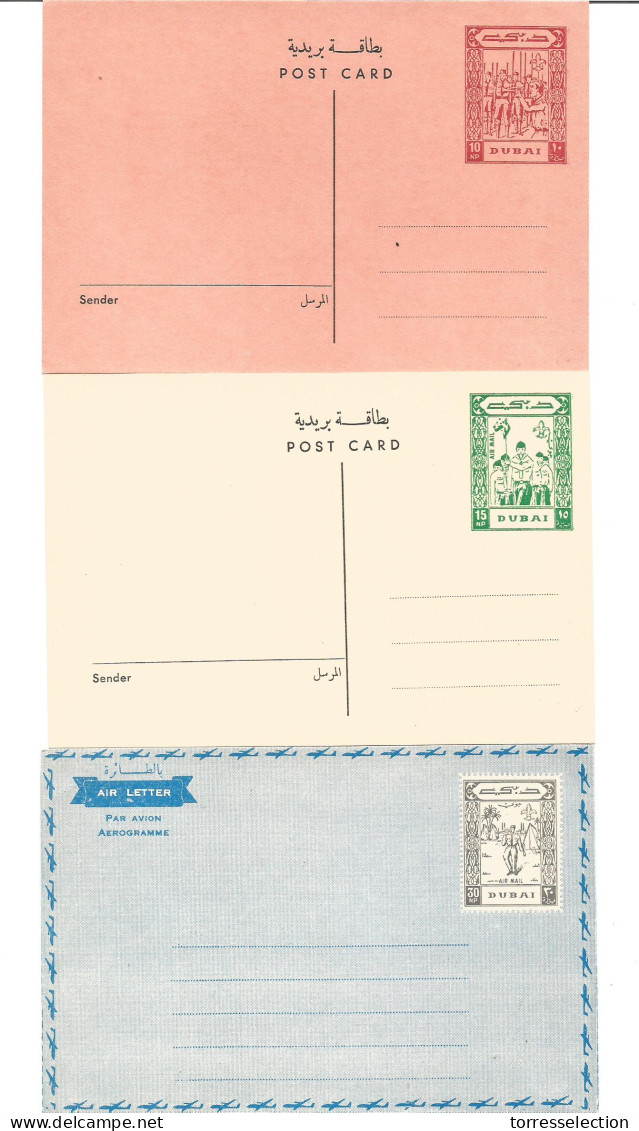 U.A.E.. C. 1960s.Dubai. Scout Issues. 3 Mint Stationaries Two Are Cards, Three Are Airlettersheet. VF + Unusual Group. - Other & Unclassified
