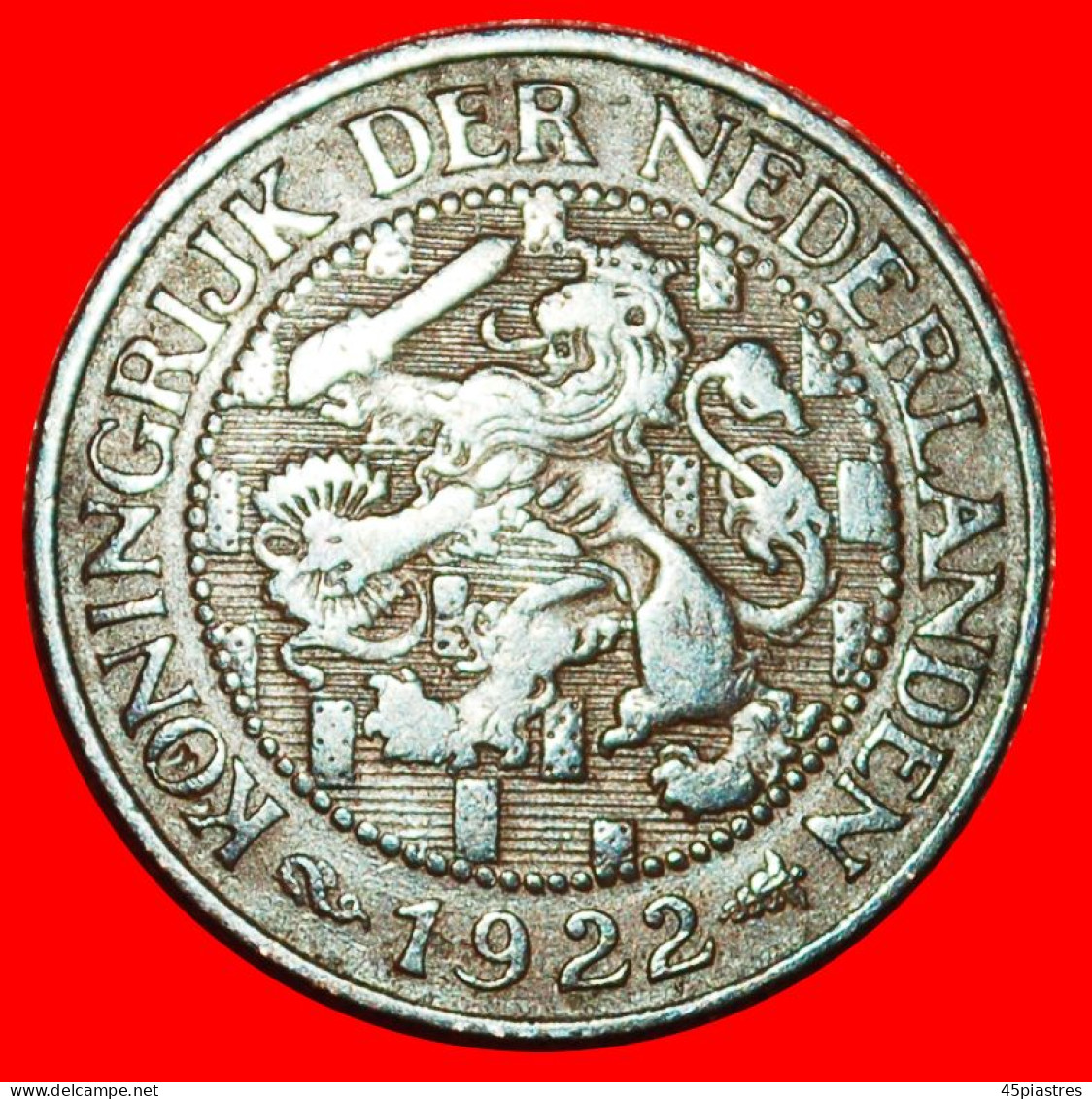 * RAMPANT LION (1913-1941): NETHERLANDS  1 CENT 1922! WILHELMINA (1890-1948) · LOW START ·  NO RESERVE! - 1 Centavos