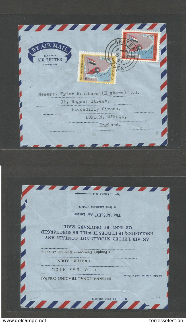 YEMEN. 1971 (5 July) Aden, Crater - UK, London. Air Letter Sheet With 2 X Fkd Stamps, Cds. Fine. - Yemen