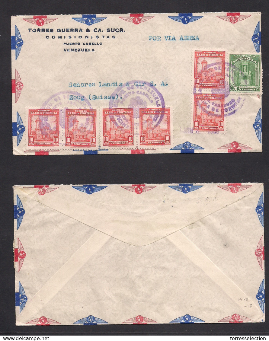 VENEZUELA. 1948. Puerto Cabello, Carabobo - Switzerland, Zong. Air Multifkd Env, Gomigrafo Cancel. - Venezuela