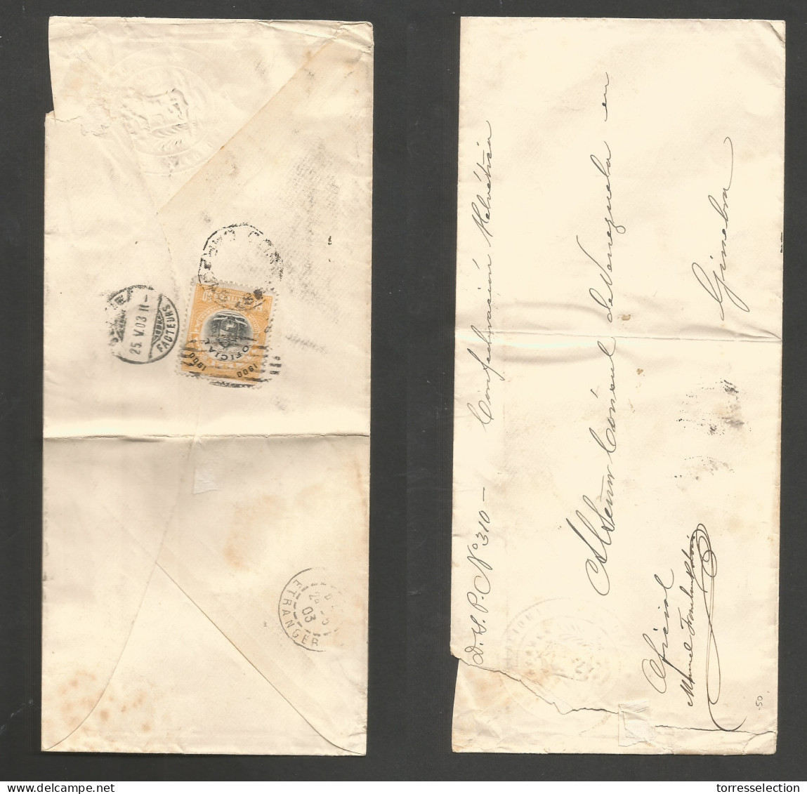 VENEZUELA. 1903. Caracas - Switzerland, Geneve (25 May) Official Mail Reverse Fkd Env. Transited Via Paris. Fine. - Venezuela