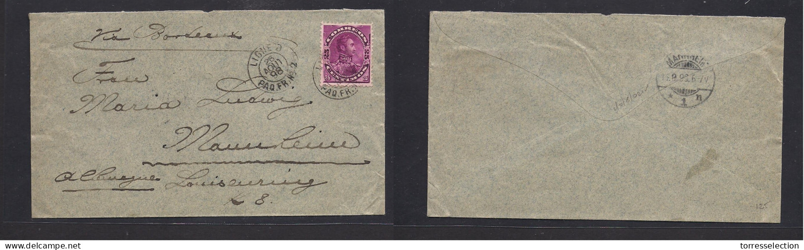 VENEZUELA. 1898 (26 Aug) Single 25c Fkd Env To Germany, Mannhein (14 Sept) Cancelled Central French Pqbt "Ligne D /paq F - Venezuela