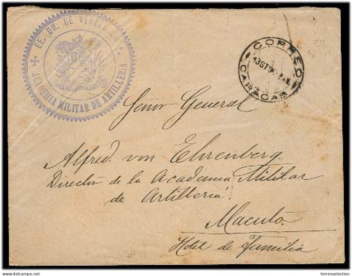 VENEZUELA. 1895. Caracas - Macutu. Sobre Franquicia Militar Artilleria Con Marca. MB. - Venezuela